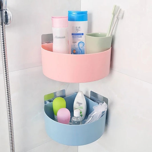 Wall Mount Triangle Shape Unbreakable Plastic Corner Shelf Basket Shower Caddy Rack Storage Shelves Shampoo Holder for Bathroom Kitchen