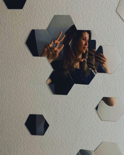 Hexagon Shape Acrylic Mirror Wall Stickers (10 Pc Set)