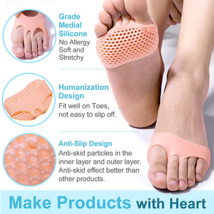 1 Pair Inserts Silicone Gel Accessories Forefoot Pads Comfortable Practical Durable Forefoot Cushion Metatarsal Pads Pain Relief Silicone Gel Bunion Protector 1Pair