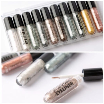 Pack of 10 Heng Fang Diamond Glitter Eye shadows Pure Quality Made Genuine (10 Shades)