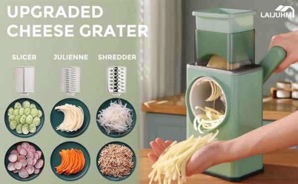Multifunctional Manual Rotary Cheese Grater Shredder - Wider Hopper Round Mandolin Drum Slicer Cutter for Kitchen