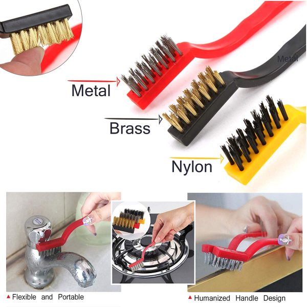 Gas Stove Cleaning Wire Brush Kitchen Tool Metal Fiber Brush – Set of 3 Brush