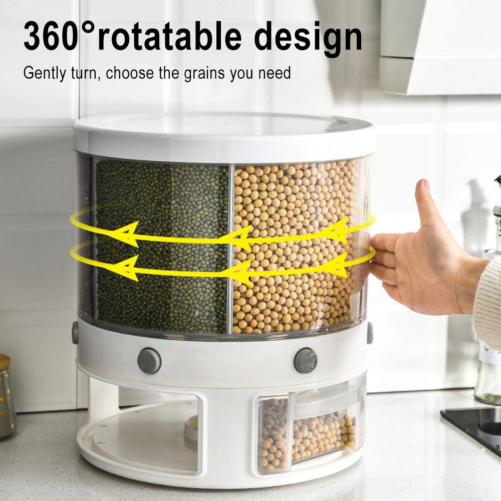 10 Kg 6-In-1 Kitchen Food Container Organizer With 360 Degree Rotatable Design