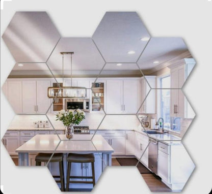 Hexagon Shape Acrylic Mirror Wall Stickers (32 Pc Set)