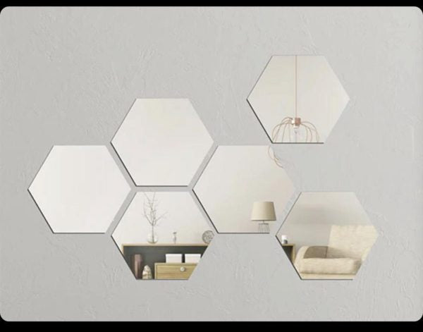 Hexagon Shape Acrylic Mirror Wall Stickers (10 Pc Set)