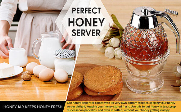 Honey Juice Syrup Dispenser Pot Jar For Kitchen Bee Drip Storage 200ML