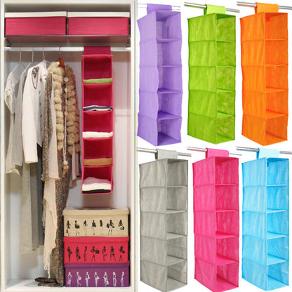 5 Shelf Clothes Hanging Organizers Pant Organizer Holder Wardrobe Section Storage Closet Organiser (Random Color)