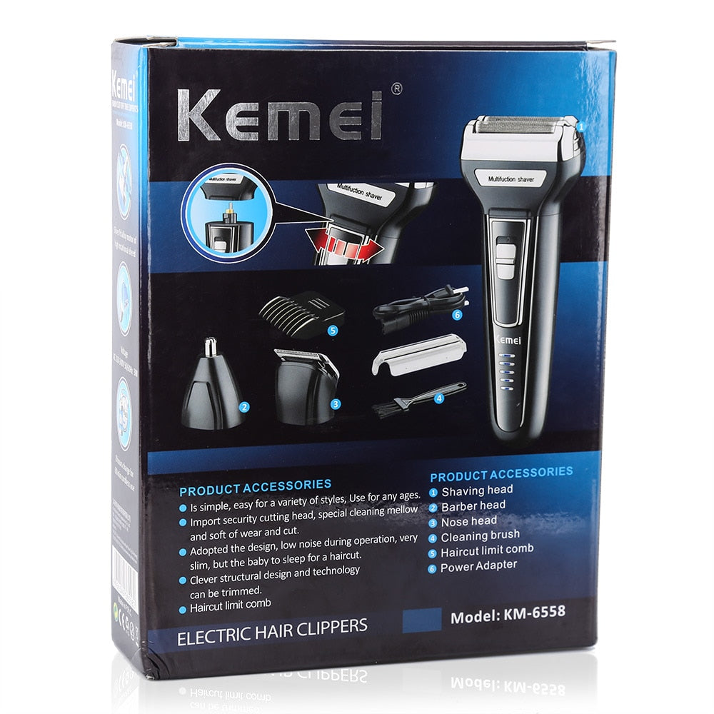 Kemei KM-6558 3 In 1 Electric Shaver Nose Hair Trimmer Double-Blades Beard Trimmer Shaving Machine