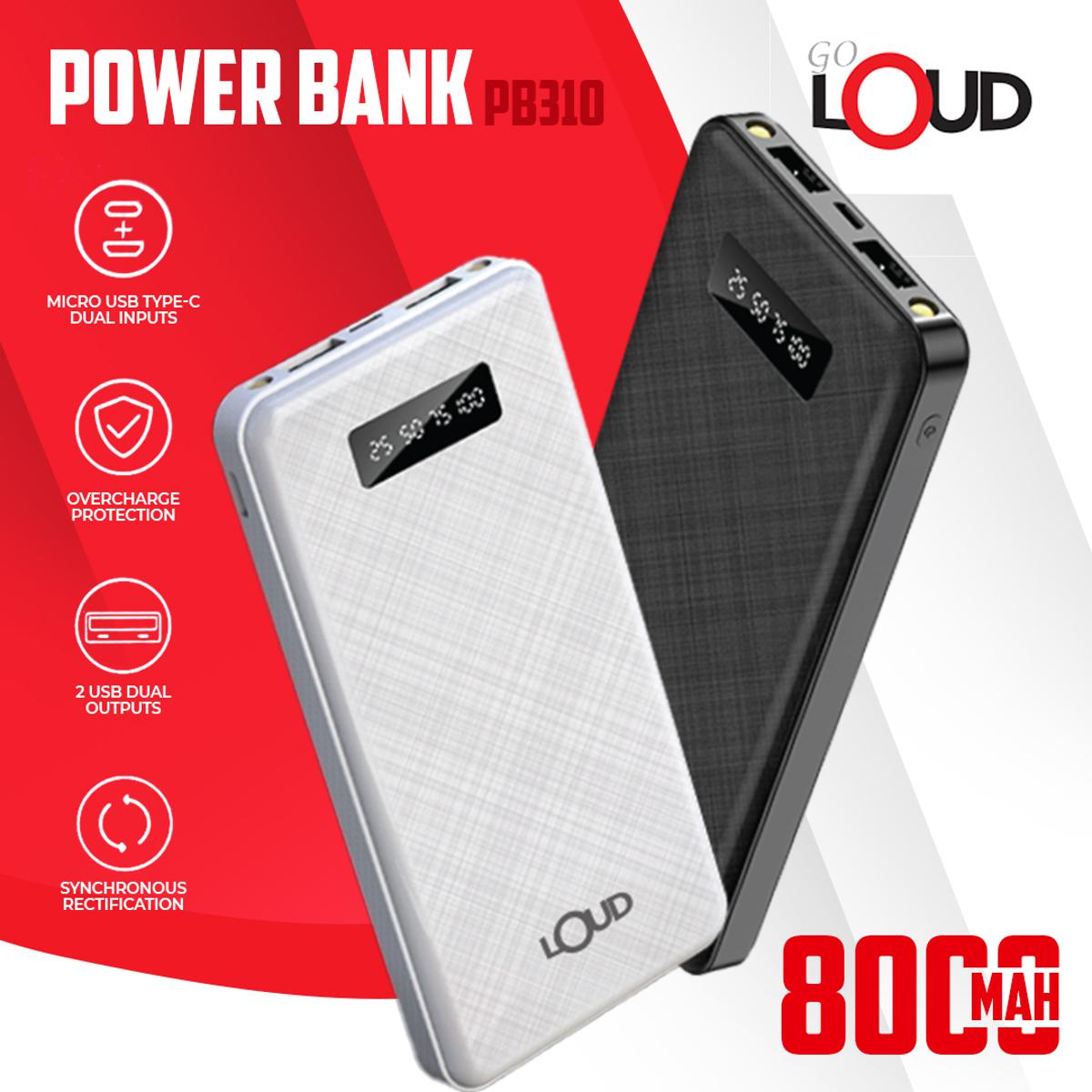 Loud PB310 Power Bank 8000mah Torch & Digital Display With 2.0A Dual Port Light Weight