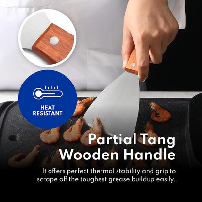 Multi-Purpose Wooden Handle Stainless-Steel Slant Edges Scraper