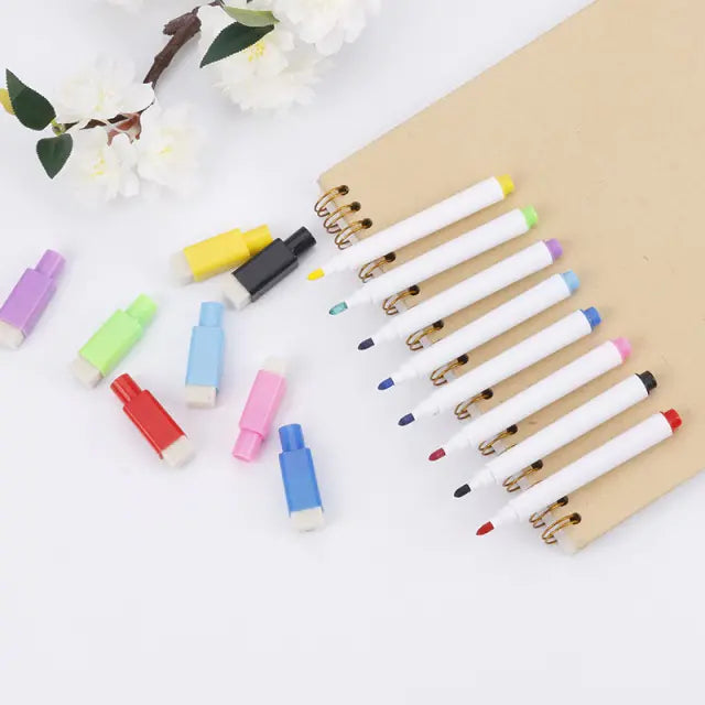 Pack Of 10 Colorful black School classroom Whiteboard Pen Dry White Board Markers Built In Eraser Student children's drawing pen