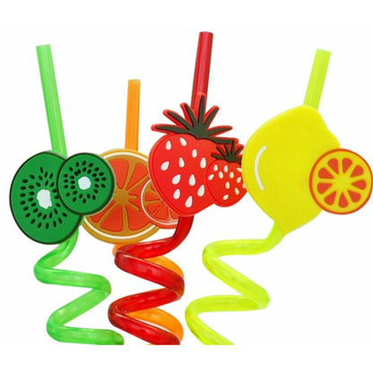 Pack Of 4 PCs Re-Usable Plastic Fruits Acrylic Drinking Straws