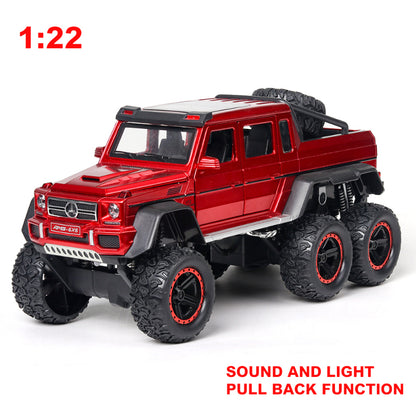 LOZTON 6 Wheel Drive Metal Car Pull Back with Open Doors, Engine Cover, Tail with Front and Rear Light Car