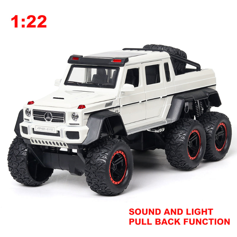 LOZTON 6 Wheel Drive Metal Car Pull Back with Open Doors, Engine Cover, Tail with Front and Rear Light Car