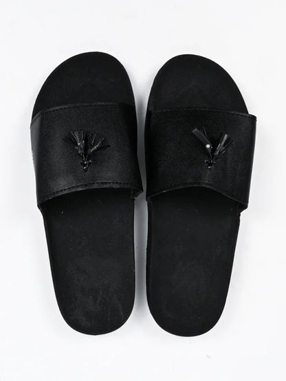 Black Camel Tassel Slide Slipper