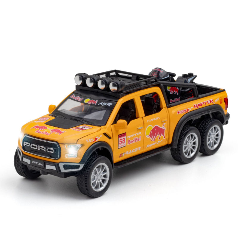 Red Bull Diecast Ford Raptor F150 6×6 Pickup Metal Model Pull Back With Light & Sound Car