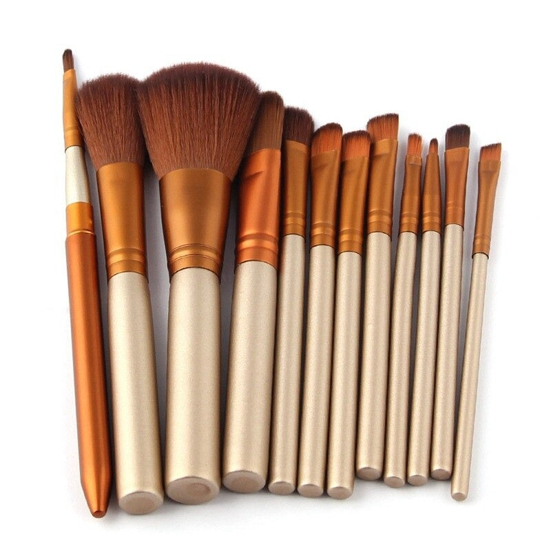 12pcs Aluminium Box Makeup Brushes Set Eye Shadow Lip Gloss Eye Makeup Portable Beauty Tools