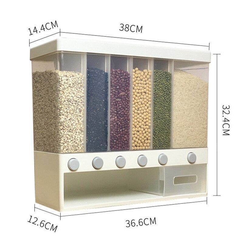 Wall Mounted Separate Rice Bucket Cereal Dispenser Moisture Proof Automatic Sealed Food Storage Box