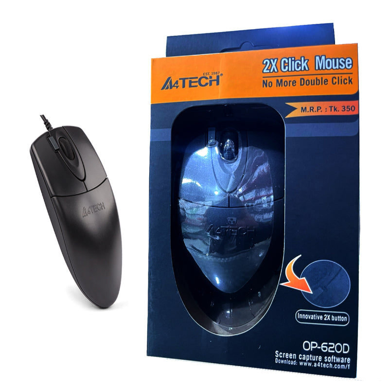 A4Tech OP-620D 2x Click Button 1000 DPI Optical Wired Mouse