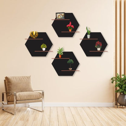 Double Hexa Shelves Wall Art - 4pcs