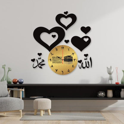 Allah Mohammad Clock Hearts Wall Clock