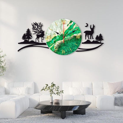 Deers In Forest & Mountain Scenic Wall Clock