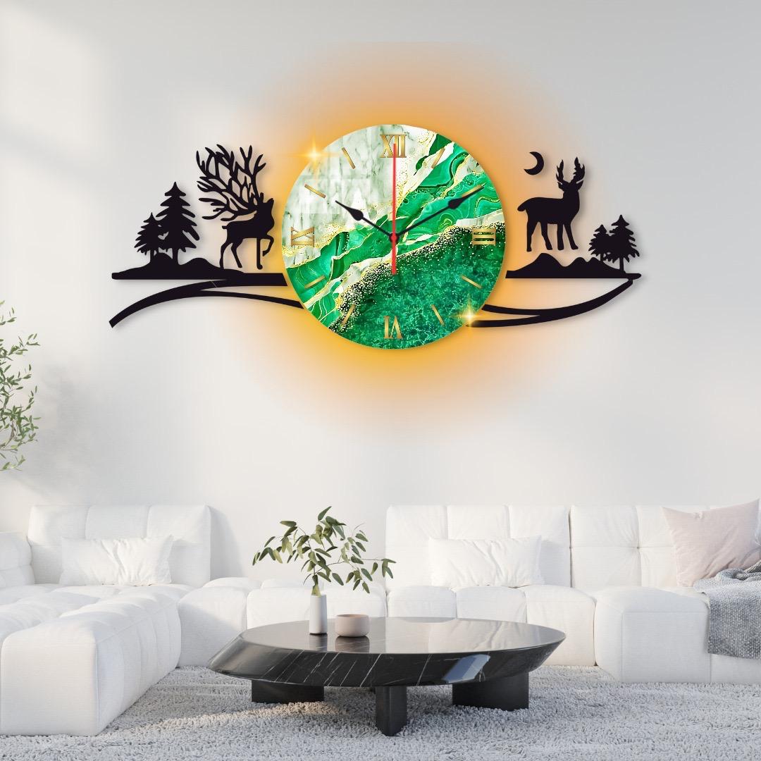 Deers In Forest & Mountain Scenic Wall Clock