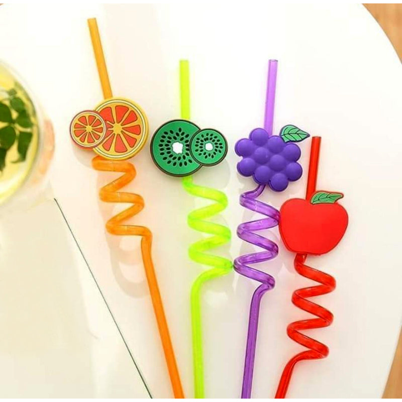 Pack Of 4 PCs Re-Usable Plastic Fruits Acrylic Drinking Straws