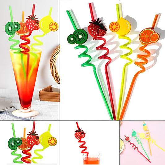 Pack Of 4 PCs Re-Usable Plastic Fruits Acrylic Drinking Straws