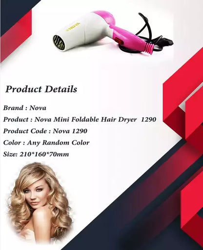 Nova NV-1290 Professional Foldable Hair Dryer With 2 Speed Control Hair Dryer (1000W, Multicolor)