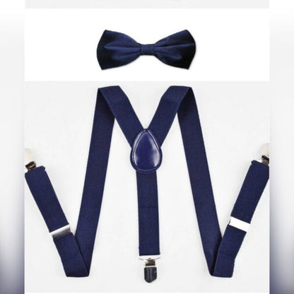 Pack of 2 - Suspenders for Kids Elastic Suspenders Galas + Bow Tie Bowtie