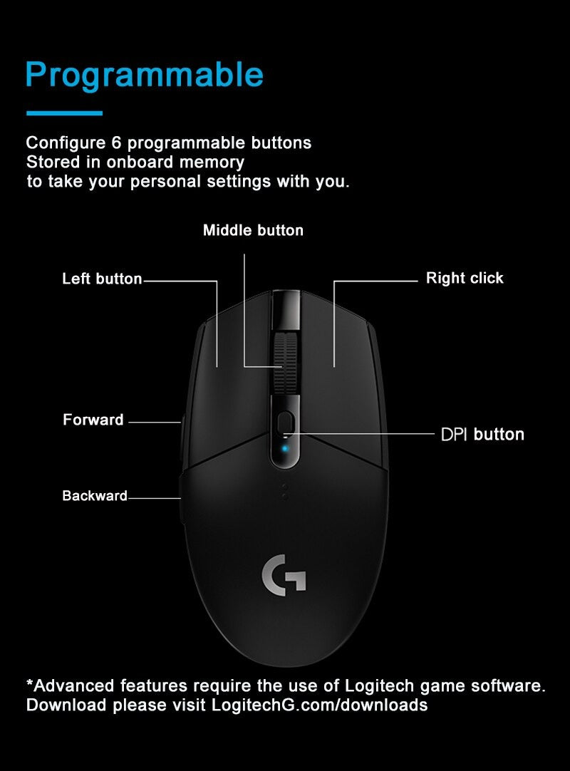 Logitech Lightspeed G304 Wireless Gaming Mouse Hero Sensor 12000DPI
