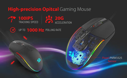 Redragon M719 INVADER Wired Optical Gaming Mouse 7 Programmable Buttons RGB PC Gaming Mice