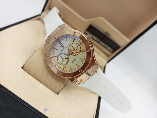 Timeworth Round QUARTZ Stylish White Strap Watch - Without Box