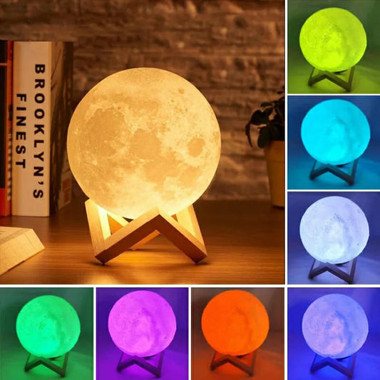 LED Moon Lamp - Night Light 3D 13cm Lunar Lamp - Battery Powered Colorful - Moon Light Lamps for Kids - 8 Color