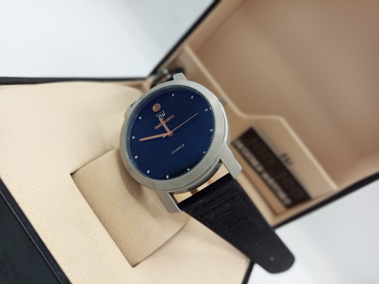 Timeworth Quartz Round Dial Black Leather Strap Watch - Without Box
