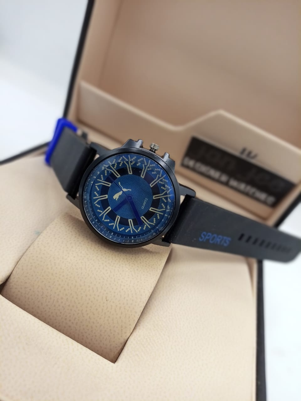 Puma Round Blue Dial Stylish Black Strap Watch - Without Box