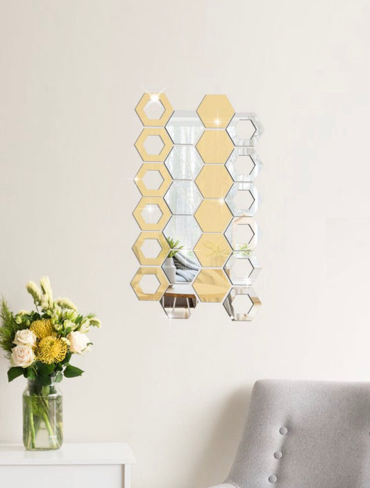 Pack Of 24 Hexagon Acrylic Mirror Wall Sticker