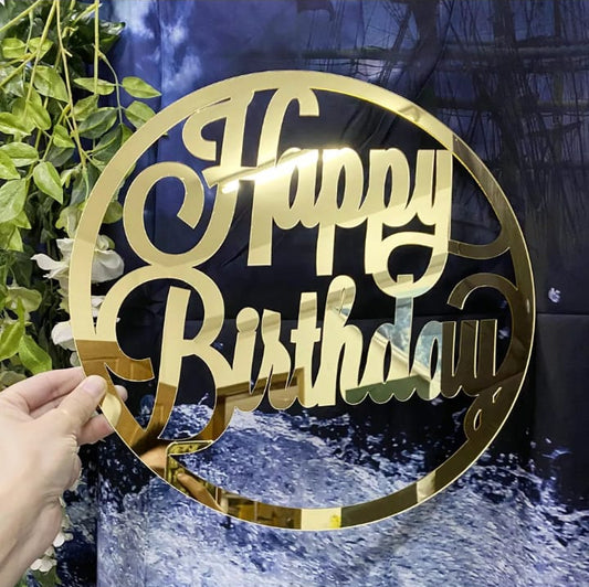 Happy Birthday Round Shape Acrylic Mirror Wall Stickers