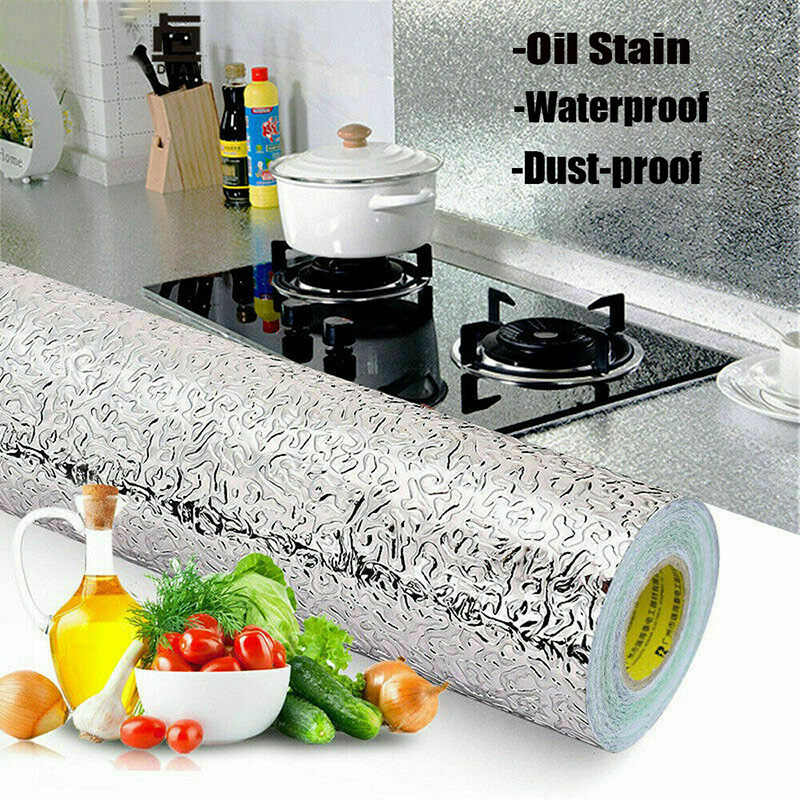 Aluminum Foil Paper Mats Wallpaper Stickers, Kitchen Silver Stickers Self Adhesive Aluminum Foil Stickers Oil Proof Waterproof Kitchen Stove -24 inch x 78 inch - 2 Meter Roll