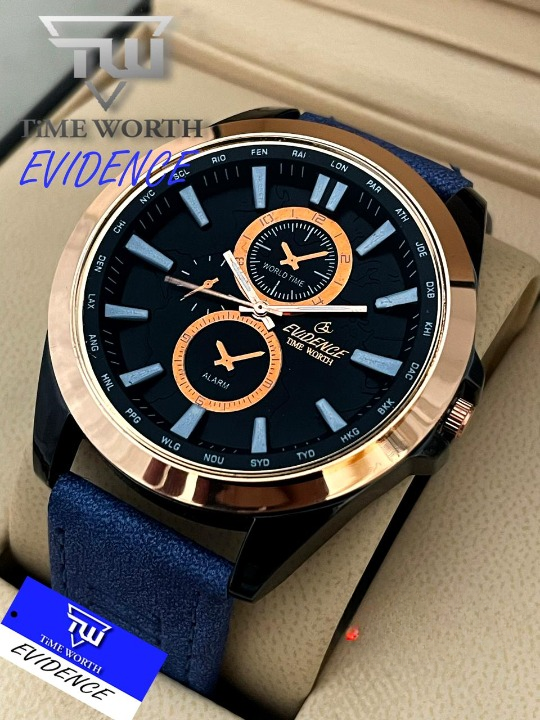 Time Worth Evidence Stylish Blue Leather Strap Watch -  Without Box
