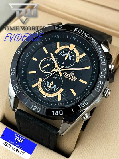 Time Worth Evidence Stylish Black Leather Strap Watch - Without Box