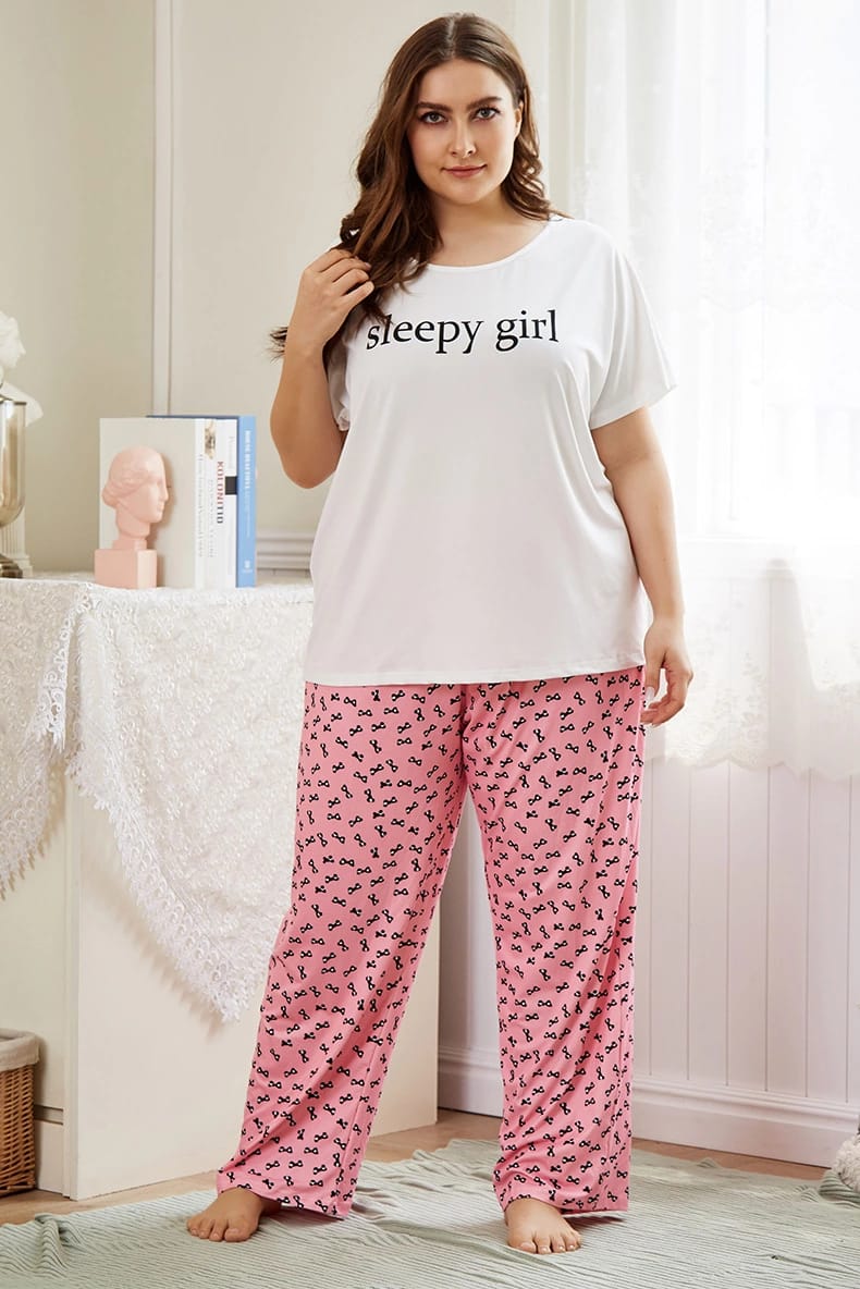 White Colour Sleepy Girl Printed Design Full Sleeves Round Neck Ladies Night Suit Comfortable pink Pajama Suit Printed Night Dress For Women &amp; Girls