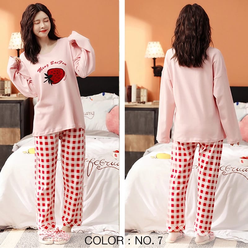 Pink Colour Strawberry Printed Design Full Sleeves Round Neck Ladies Night Suit Comfortable Pajama Suit Printed Night Dress For Women &amp; Girls