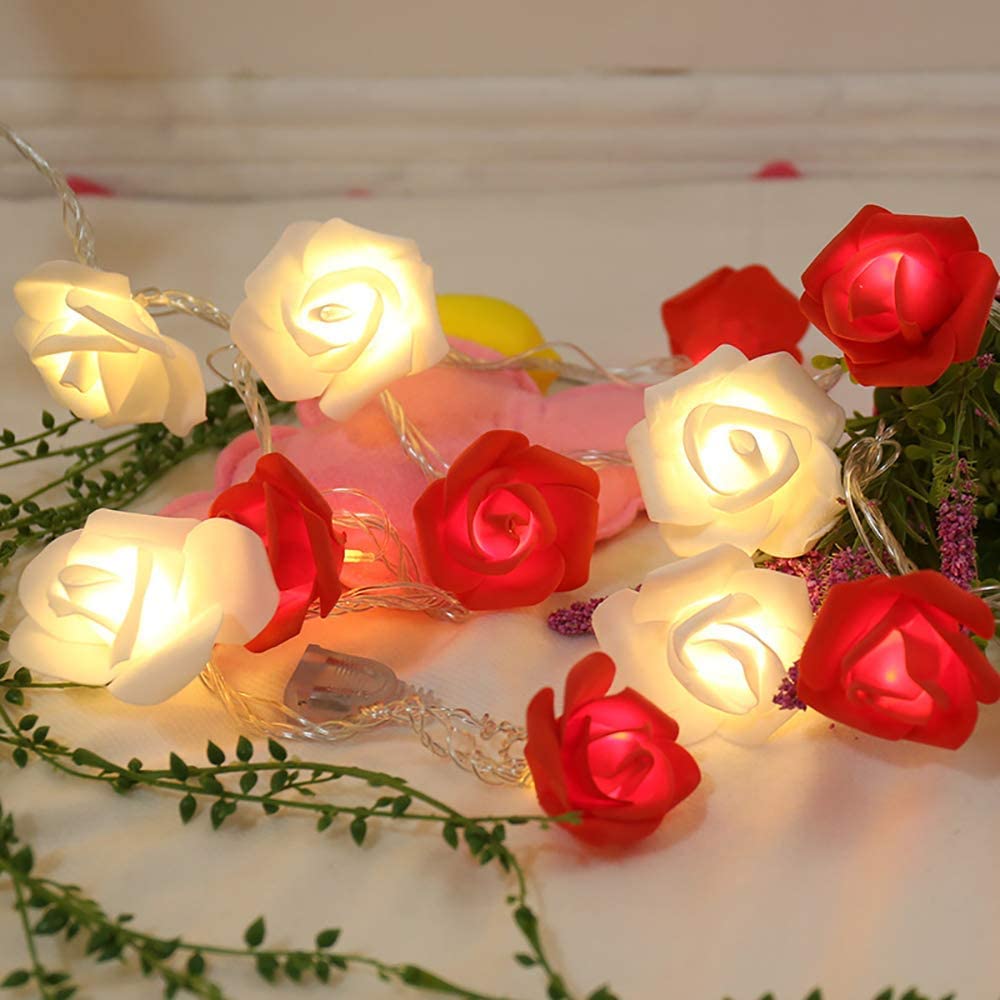 20 Red N White Rose Fairy Lights