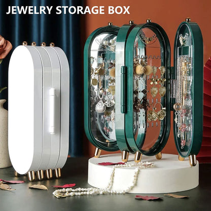 Jewellery Box Organiser with Mirror - Foldable Exquisite Dustproof Jewelry Storage Case Multi-Function Screen Shaped Metal Display Jewelry Stand for Earring - Necklace &amp; Bracelet (Random Color)