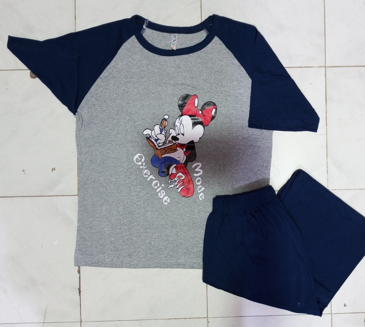 Dark Blue &amp; Grey Colour Minnie Mouse Printed Design Full Sleeves Round Neck Ladies Night Suit Comfortable Pajama Suit Printed Night Dress For Women &amp; Girls