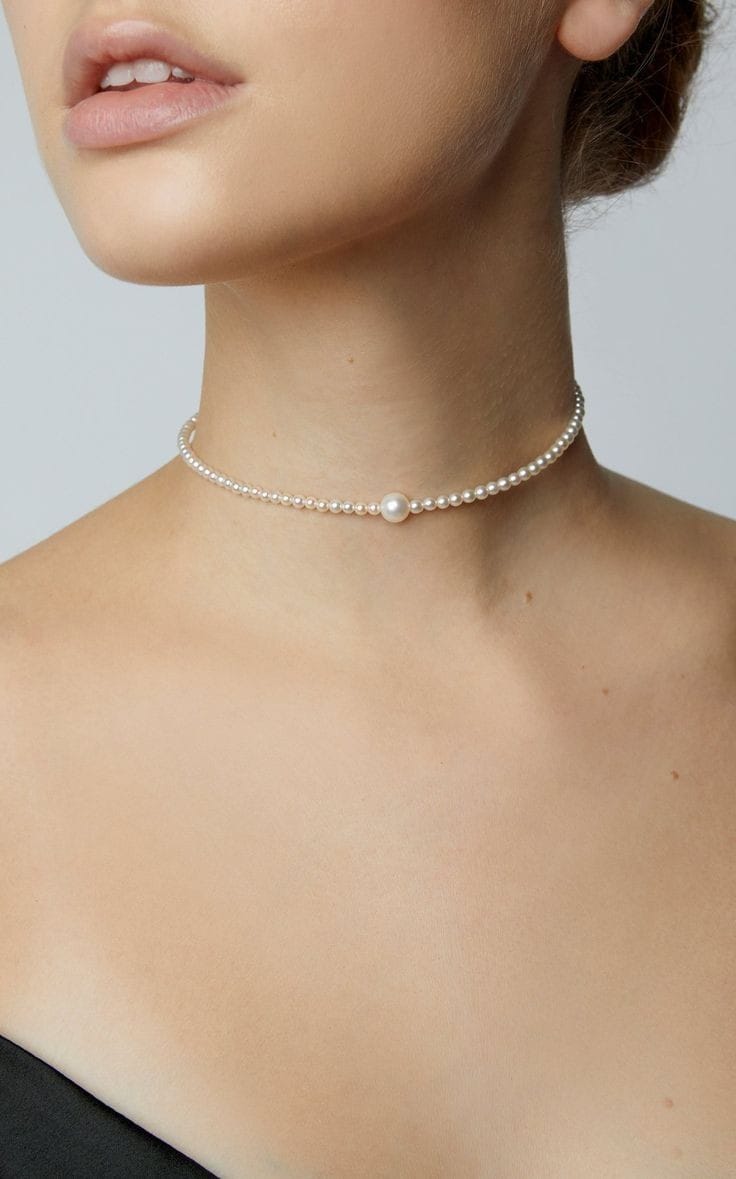 White Stone Pearl Ladies Necklace For Women - Simple Choker - Ladies Haar - Necklace For Girls - Wedding Necklace -Fashion jewellery